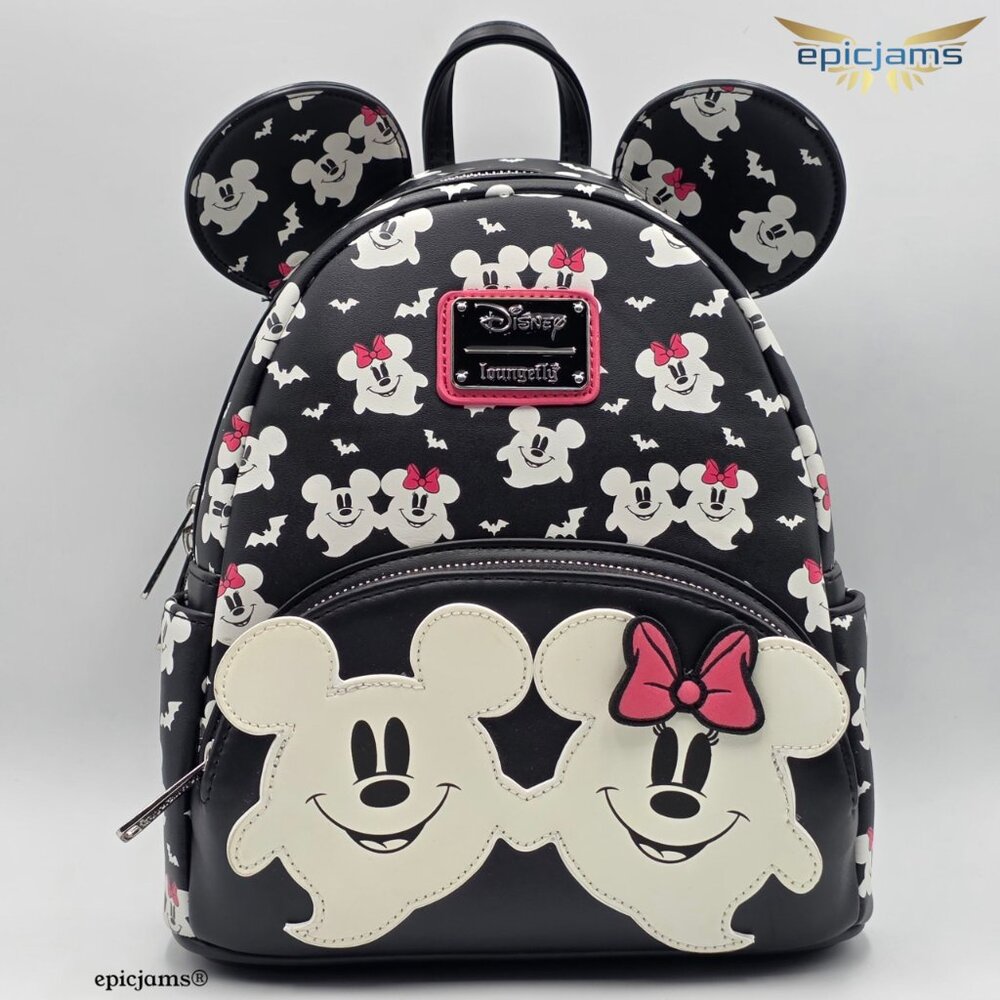 Loungefly Disney Mickey & Minnie Mouse Ghostly Glow-in-the-Dark Mini Backpack Se - Picture 2 of 9
